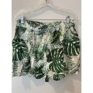 Tahari 100% Linen Pull On Shorts Jungle Tropical Hawaiian Women Size M